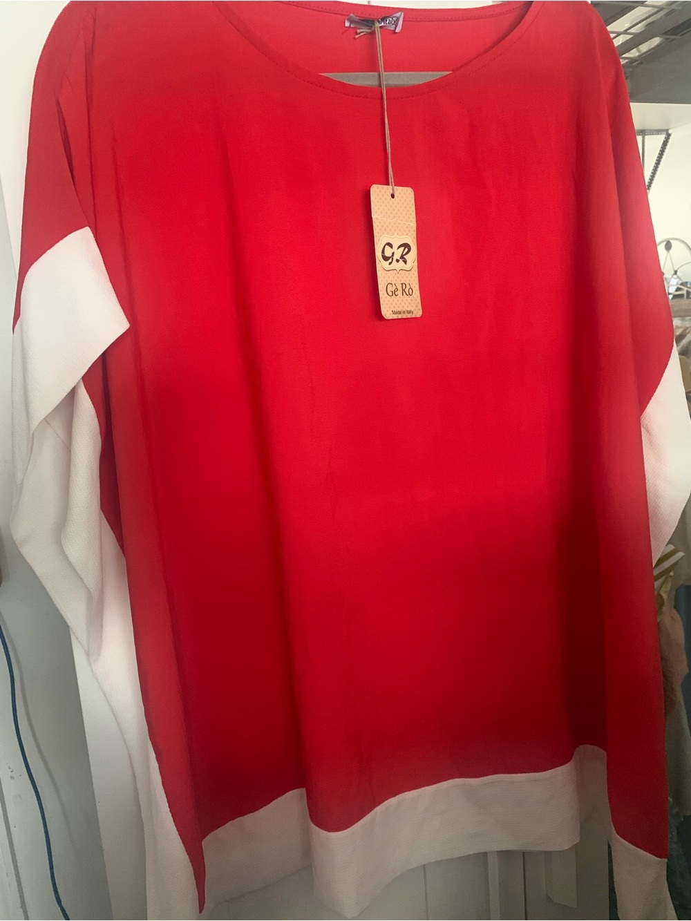 Red and White Poncho Top Made in Italy